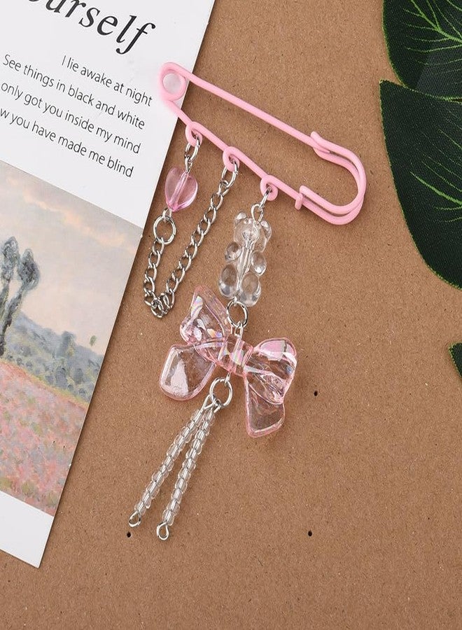 Borhmty Pink Bow Heart Brooch Pin for Women - Safety Pin Brooch Charms for Clothes - Image 2